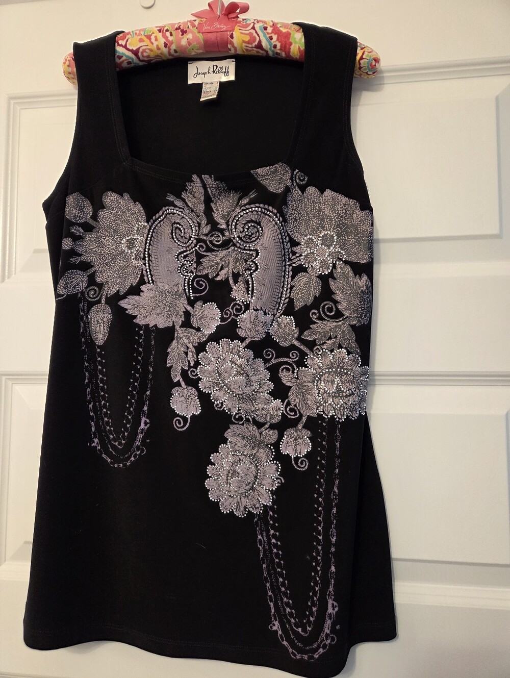 Joseph Ribkoff Black Embellished Floral Tank Top